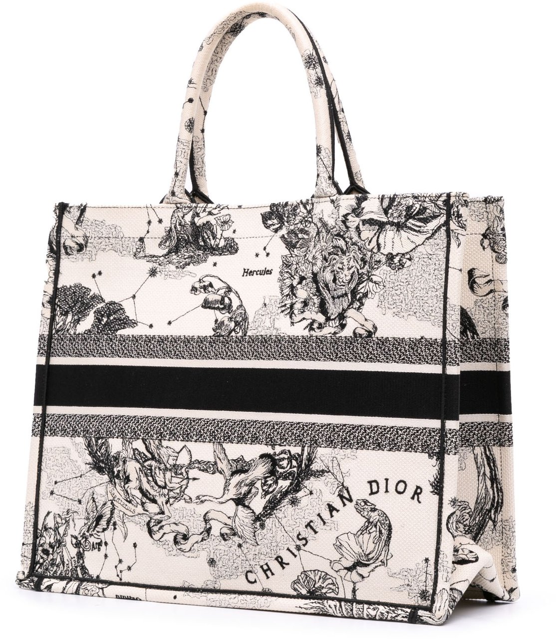 Dior Large Canvas Embroidered Zodiac Toile De Jouy Book Tote Wit