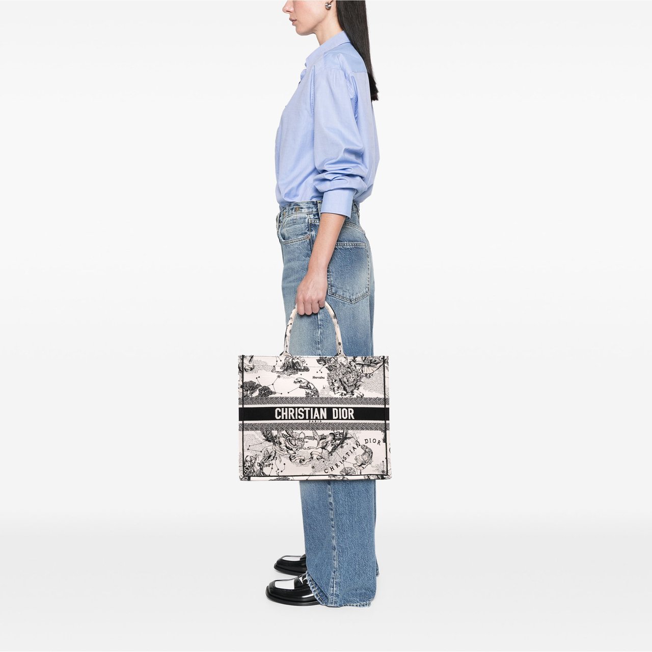 Dior Large Canvas Embroidered Zodiac Toile De Jouy Book Tote Wit