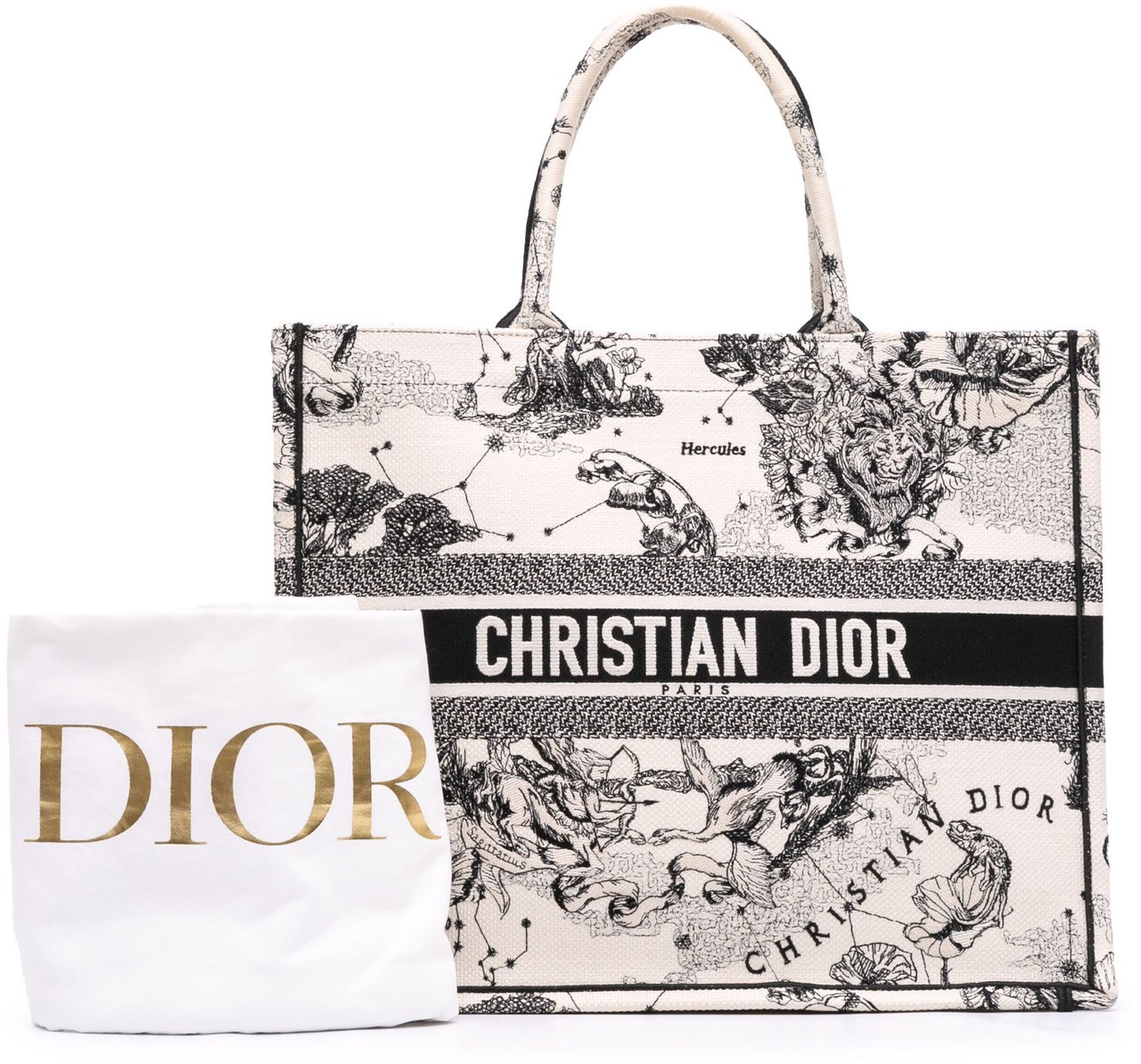 Dior Large Canvas Embroidered Zodiac Toile De Jouy Book Tote Wit