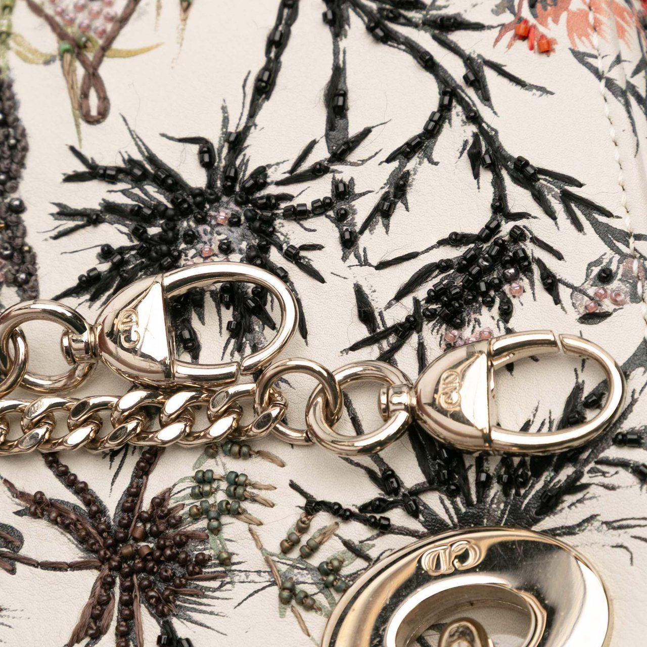 Dior Mini Calfskin Beaded Embroidered Jardin Naturel Lady Dior Wit
