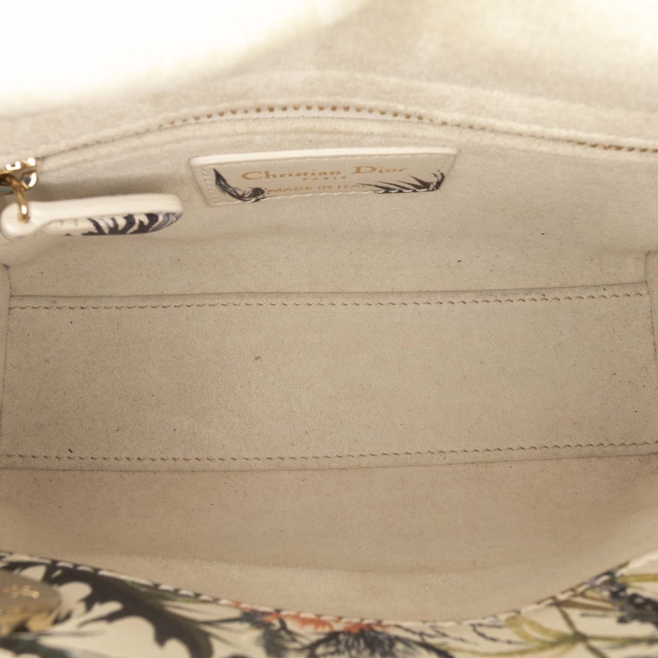 Dior Mini Calfskin Beaded Embroidered Jardin Naturel Lady Dior Wit
