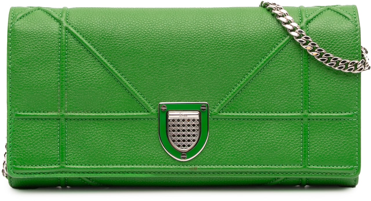 Dior Grained Calfskin Diorama Croisiere Wallet on Chain Groen