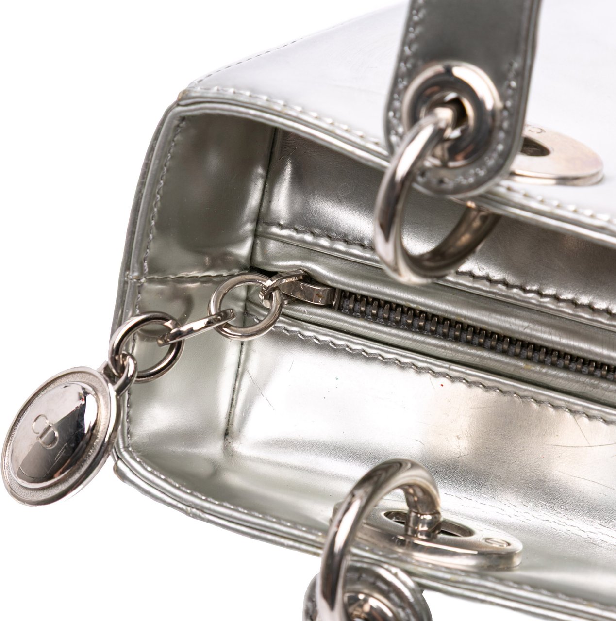 Dior Medium Metallic Patent Lady Dior Zilver
