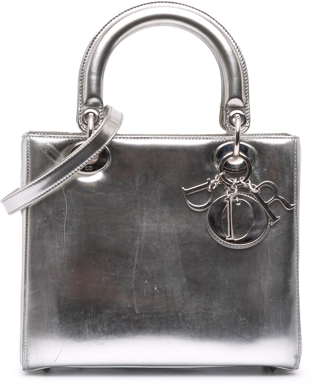 Dior Medium Metallic Patent Lady Dior Zilver