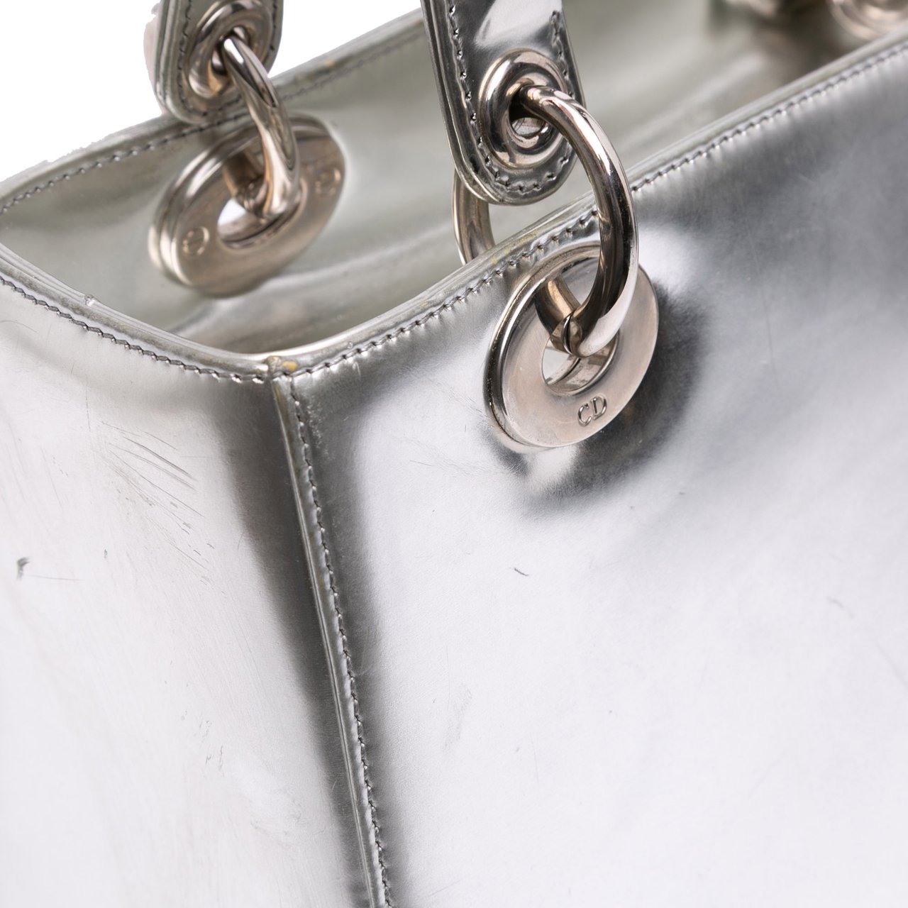 Dior Medium Metallic Patent Lady Dior Zilver
