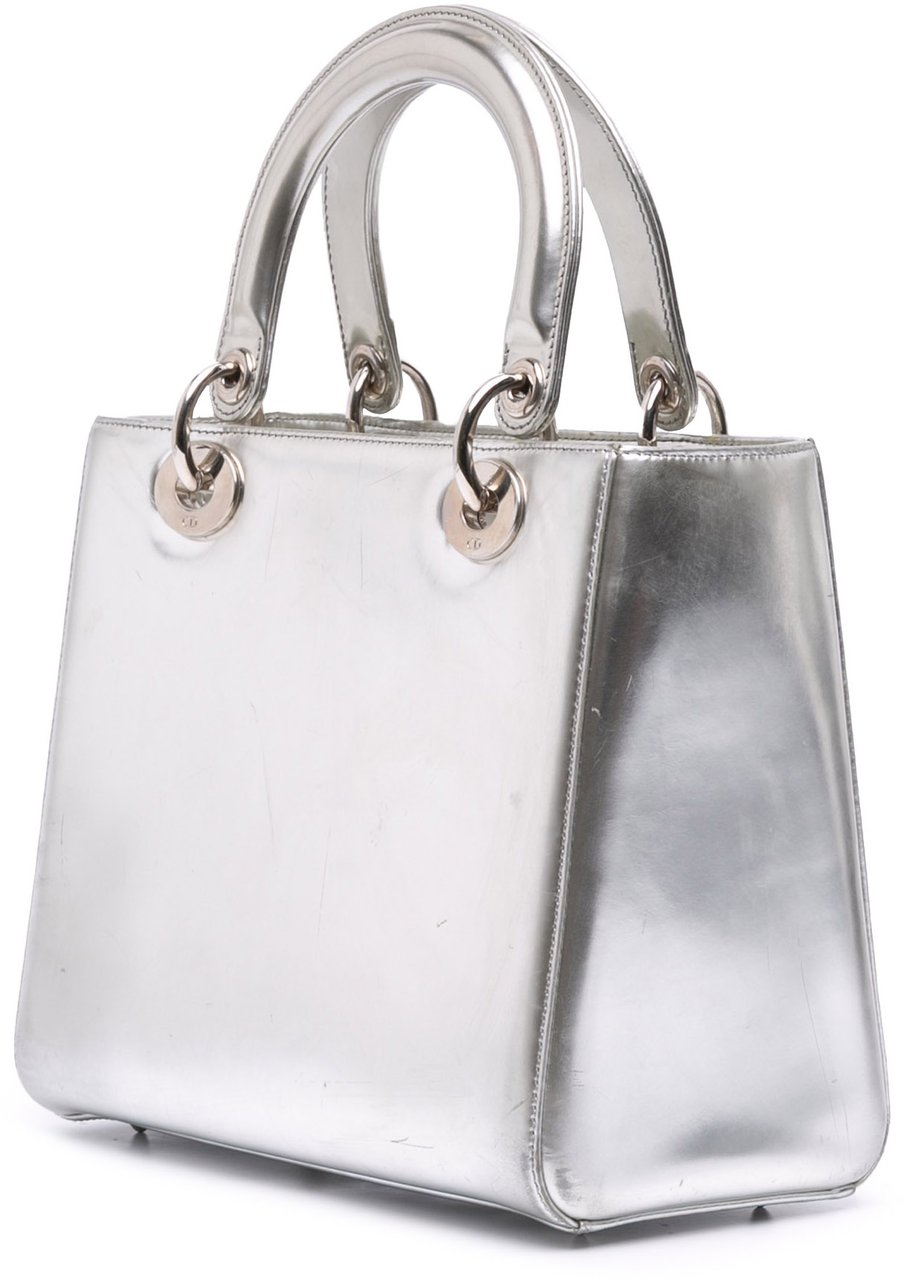 Dior Medium Metallic Patent Lady Dior Zilver