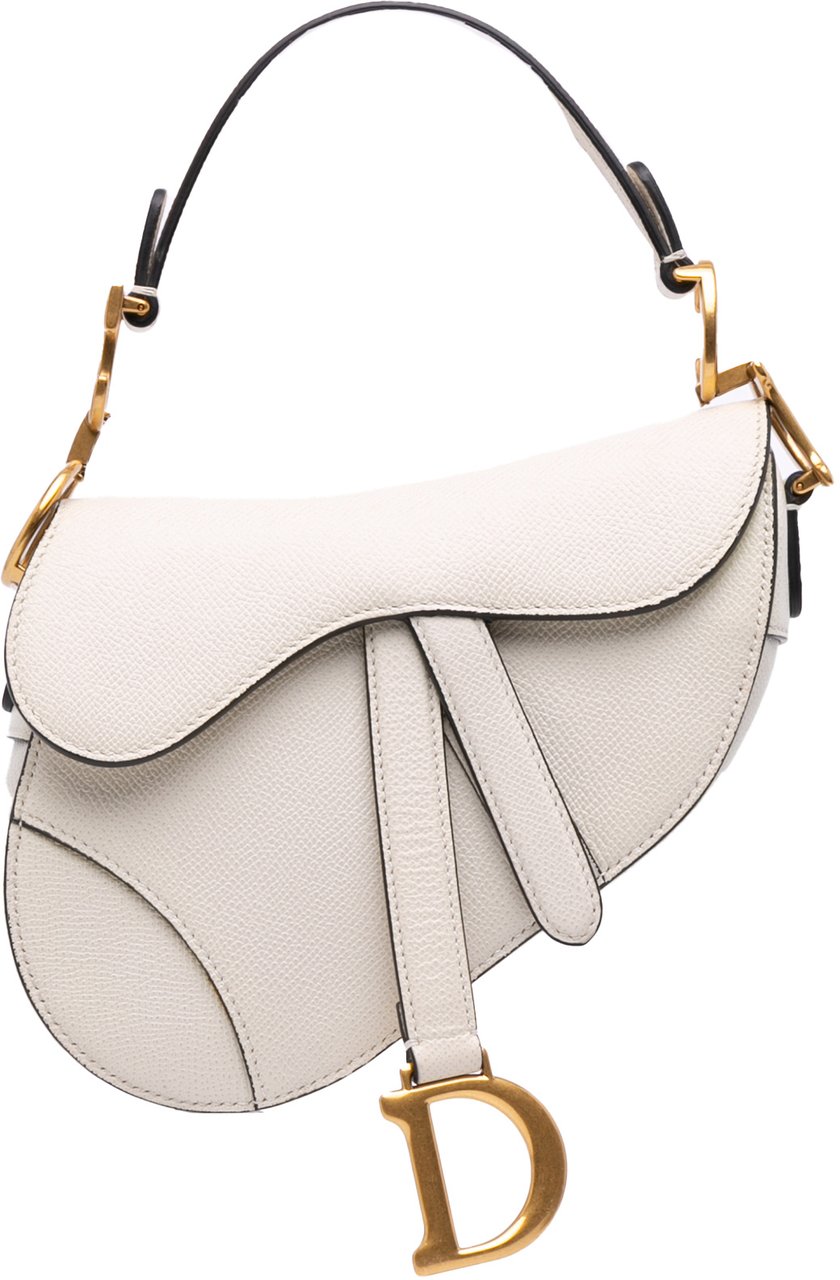 Dior Mini Grained Calfskin Saddle Bag Wit