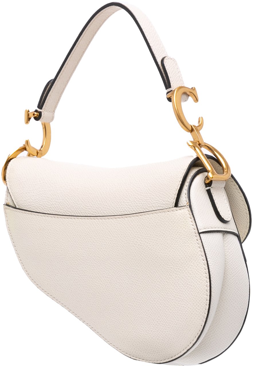 Dior Mini Grained Calfskin Saddle Bag Wit