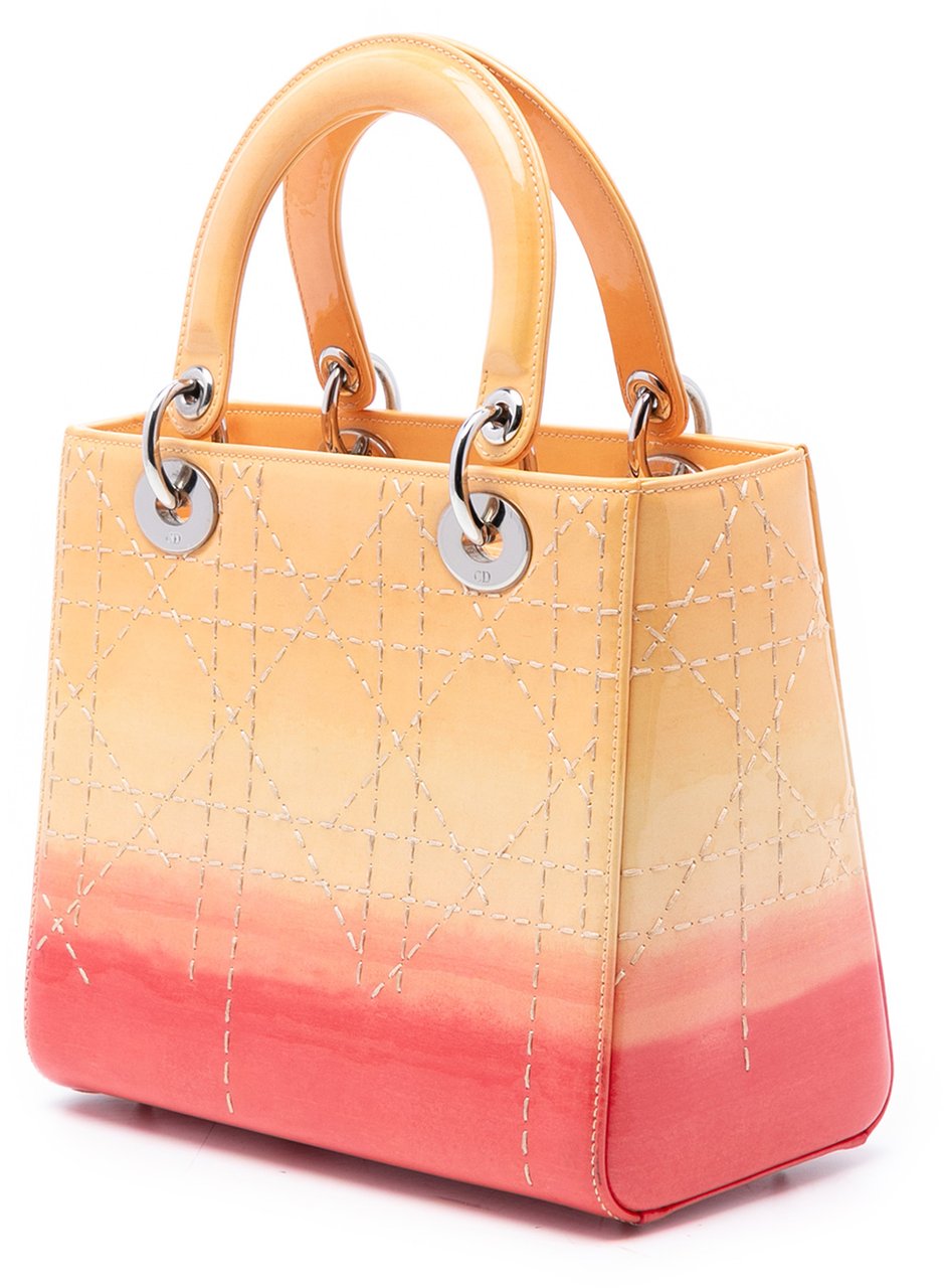 Dior Medium Ombre Patent Cannage Lady Dior Oranje