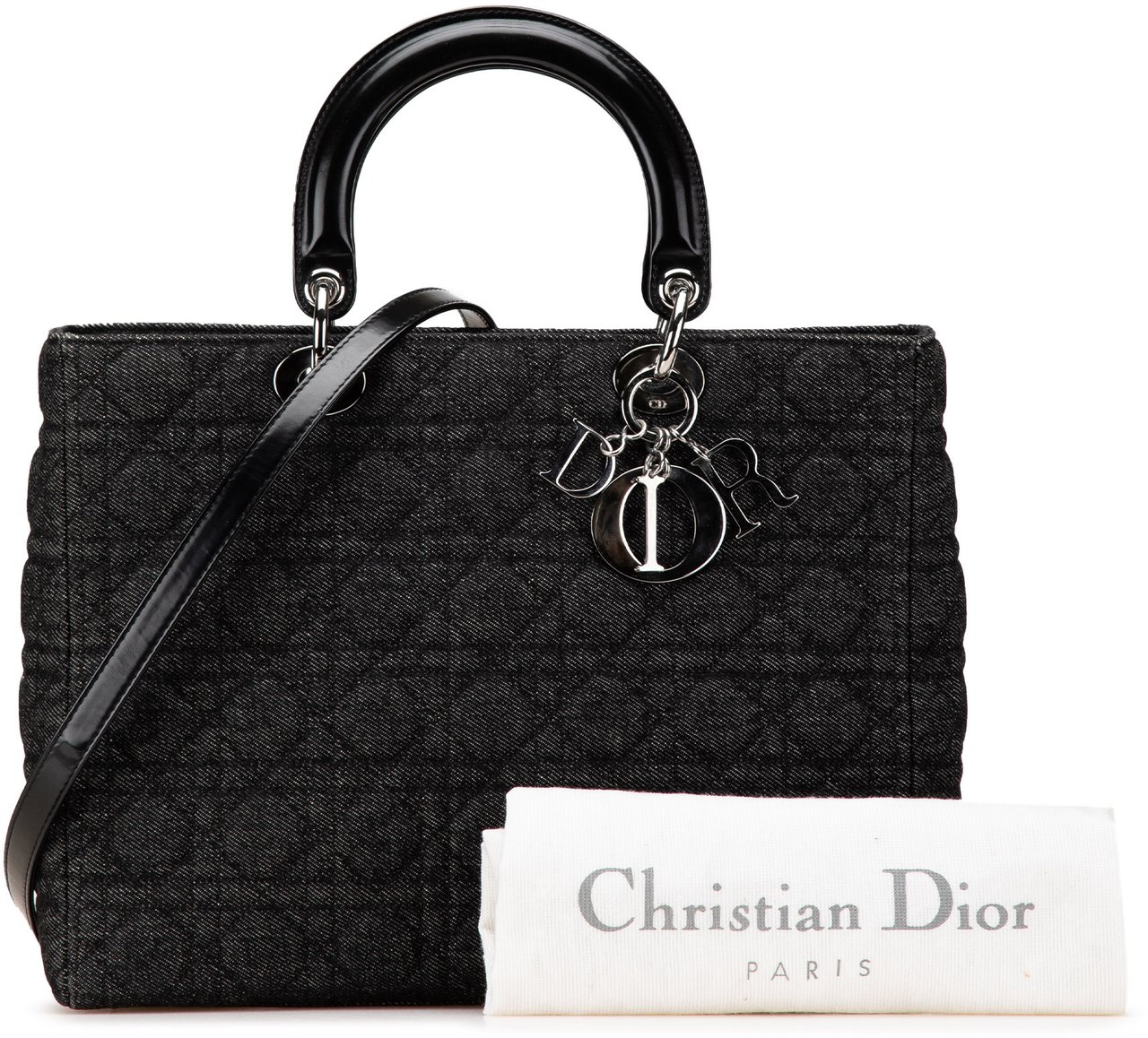 Dior Large Denim Cannage Lady Dior Zwart