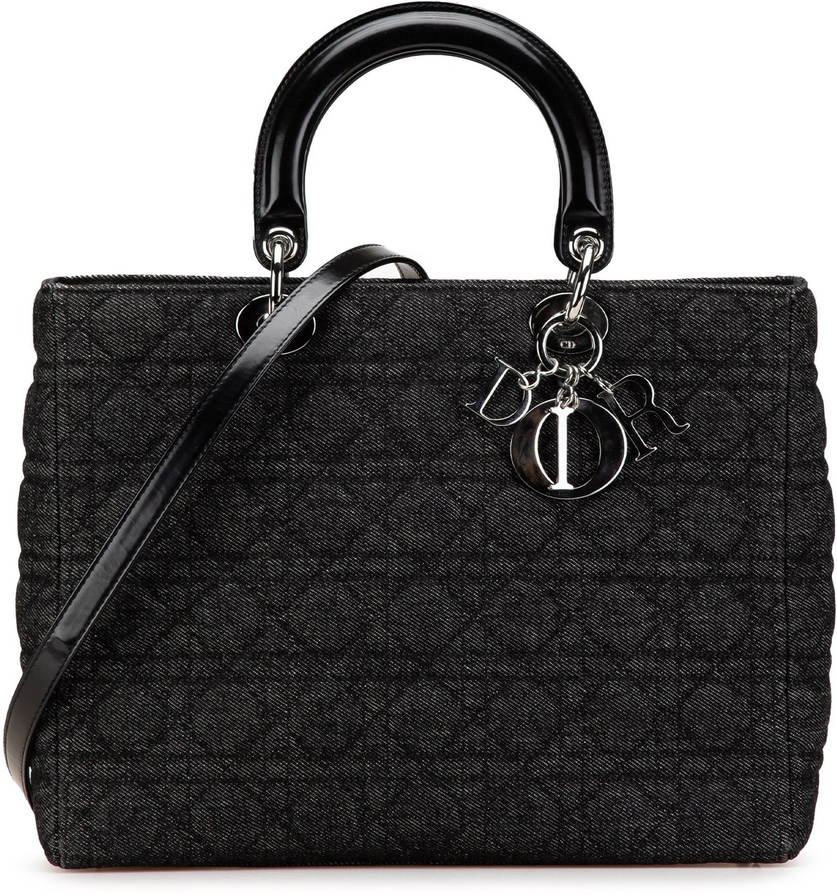 Dior Large Denim Cannage Lady Dior Zwart