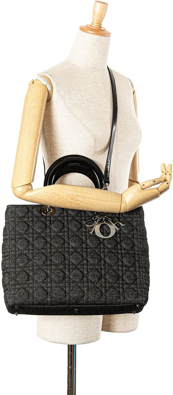 Dior Large Denim Cannage Lady Dior Zwart