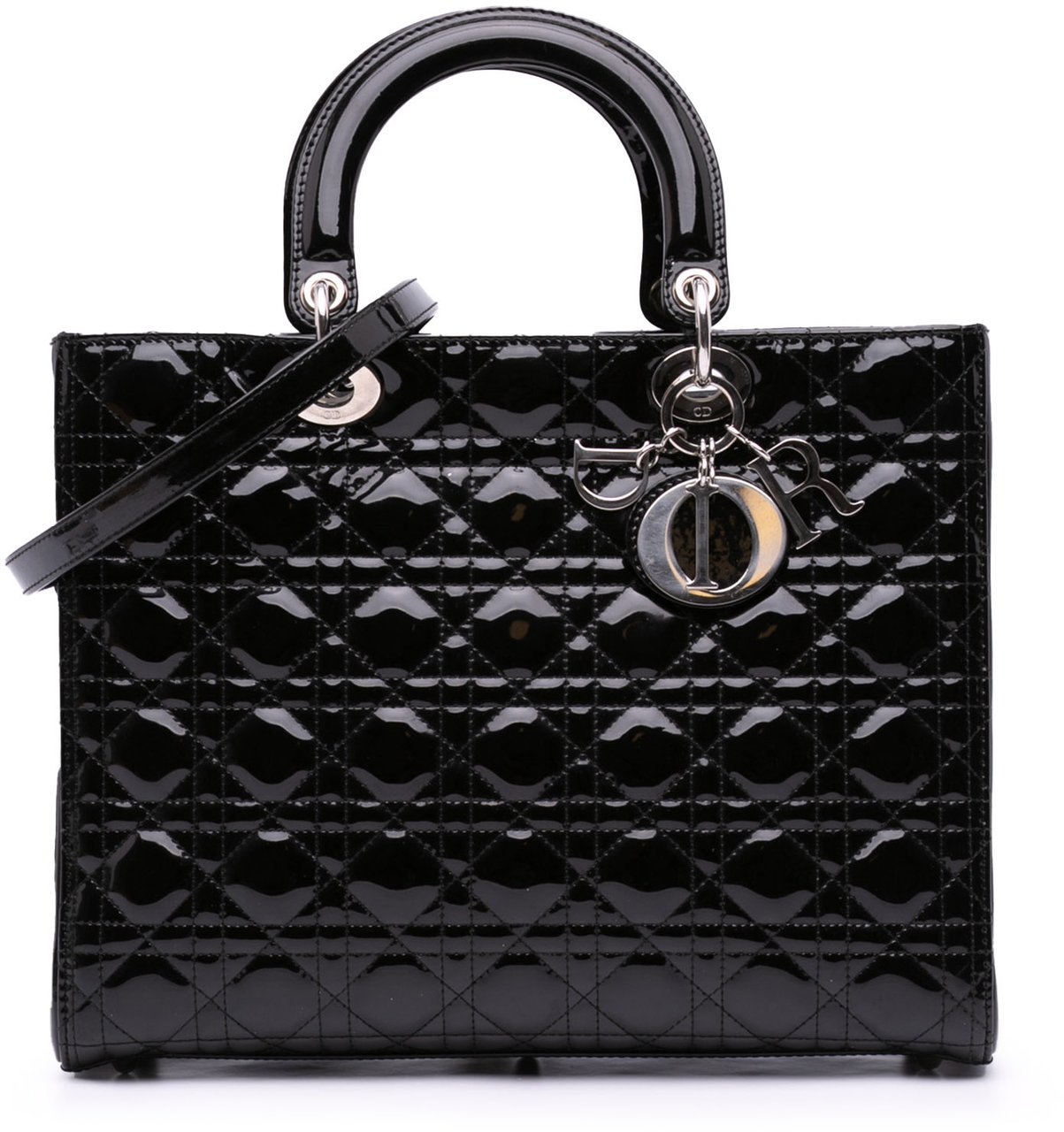 Dior Large Patent Cannage Lady Dior Zwart