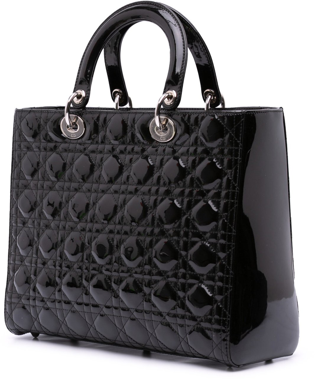 Dior Large Patent Cannage Lady Dior Zwart