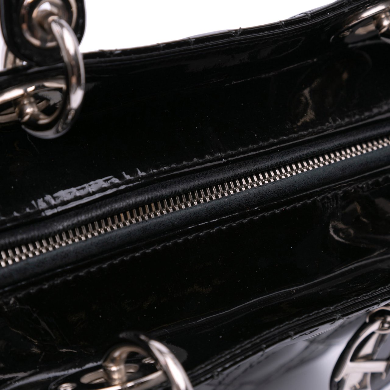 Dior Large Patent Cannage Lady Dior Zwart