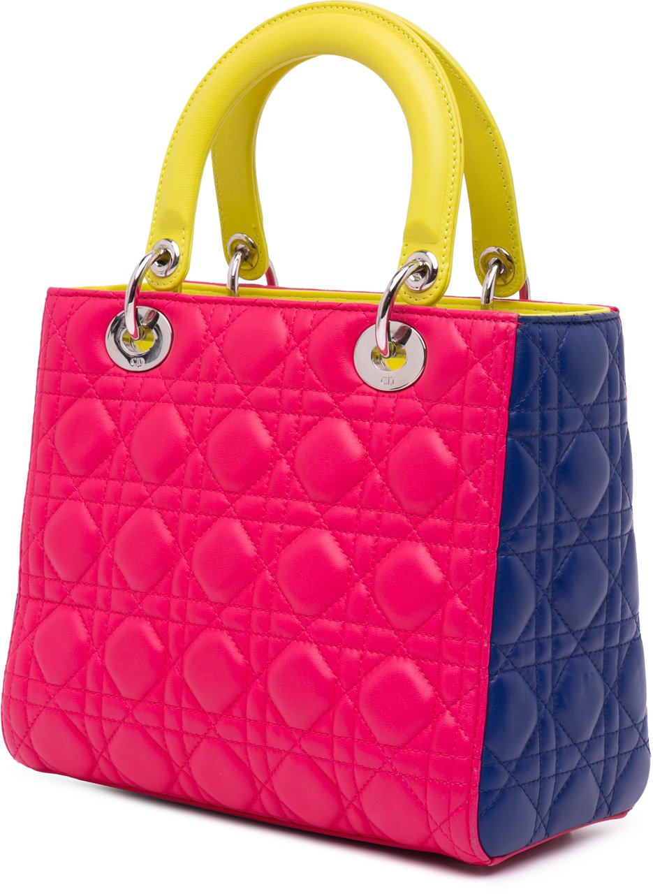Dior Medium Tricolor Lambskin Cannage Lady Dior Roze