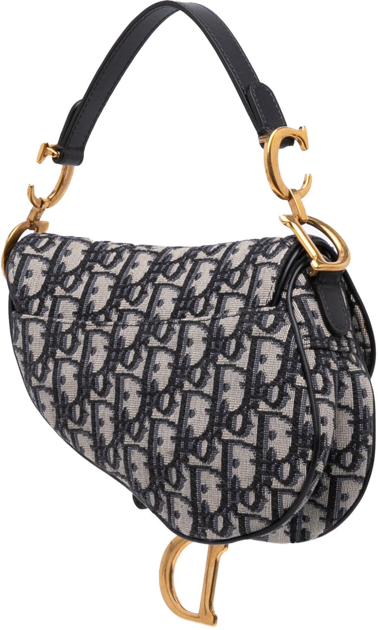 Dior Mini Oblique Canvas Saddle Bag Blauw