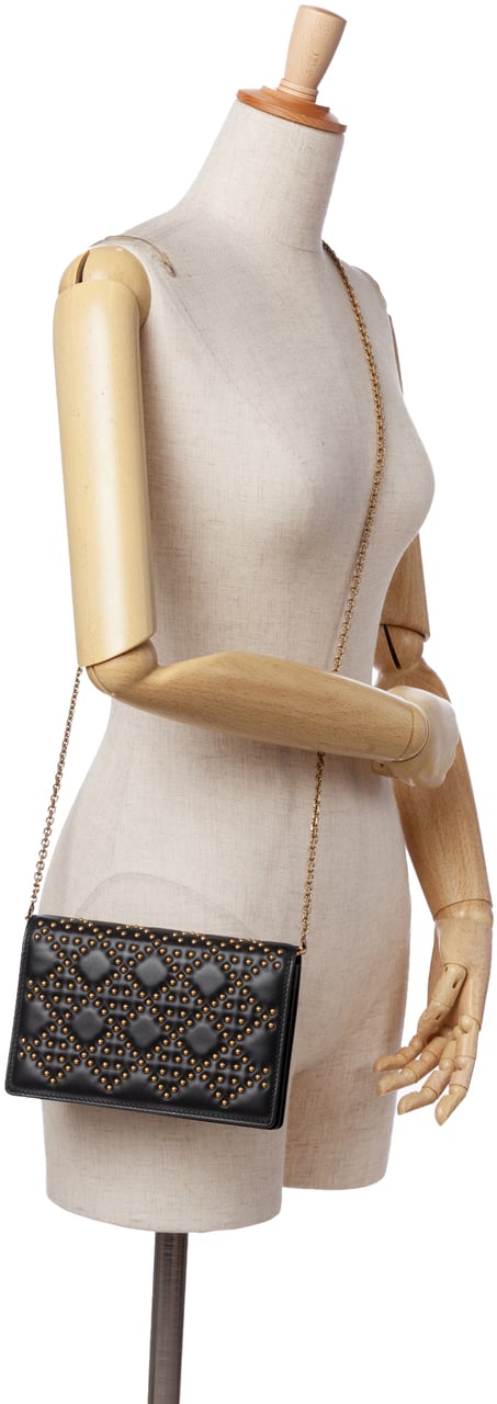 Dior Studded Calfskin Cannage Lady Dior Wallet on Chain Zwart