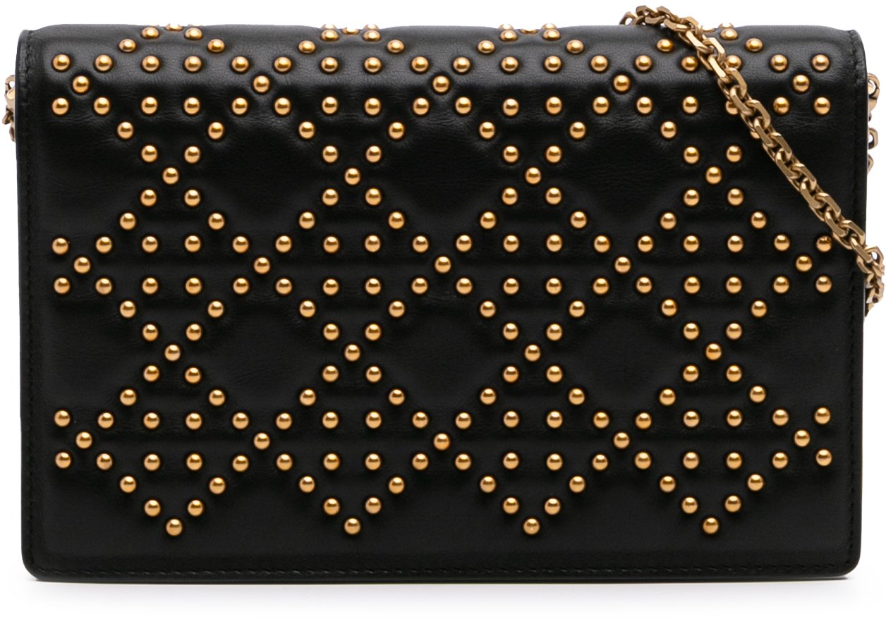 Dior Studded Calfskin Cannage Lady Dior Wallet on Chain Zwart