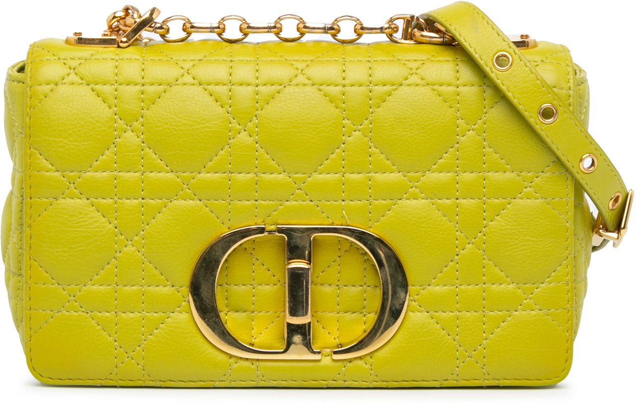 Dior Small Calfskin Cannage Caro Bag Geel