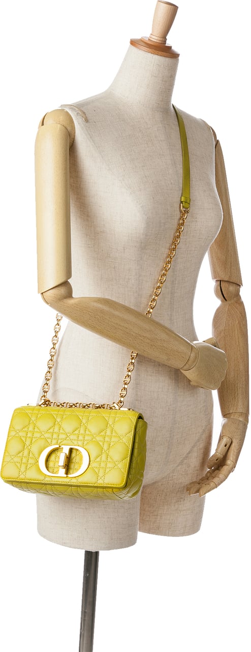 Dior Small Calfskin Cannage Caro Bag Geel