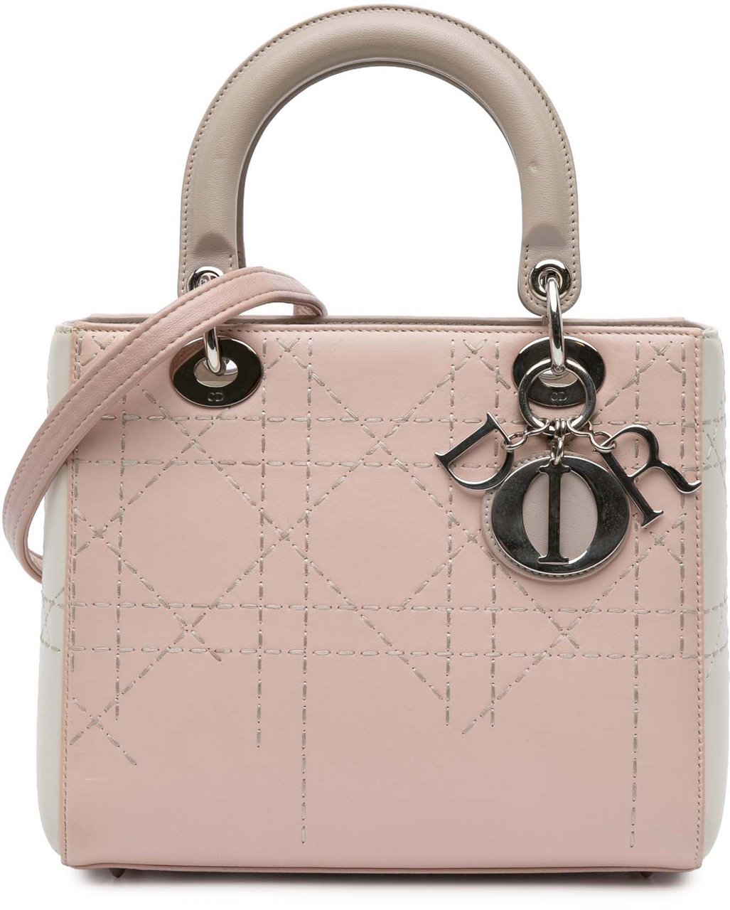Dior Medium Bicolor Lambskin Macrocannage Stitched Lady Dior Roze