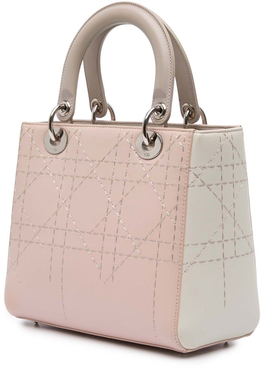 Dior Medium Bicolor Lambskin Macrocannage Stitched Lady Dior Roze