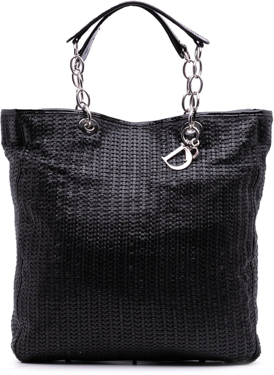 Dior Large Woven Lambskin Lady Dior Soft Shopping Tote Zwart