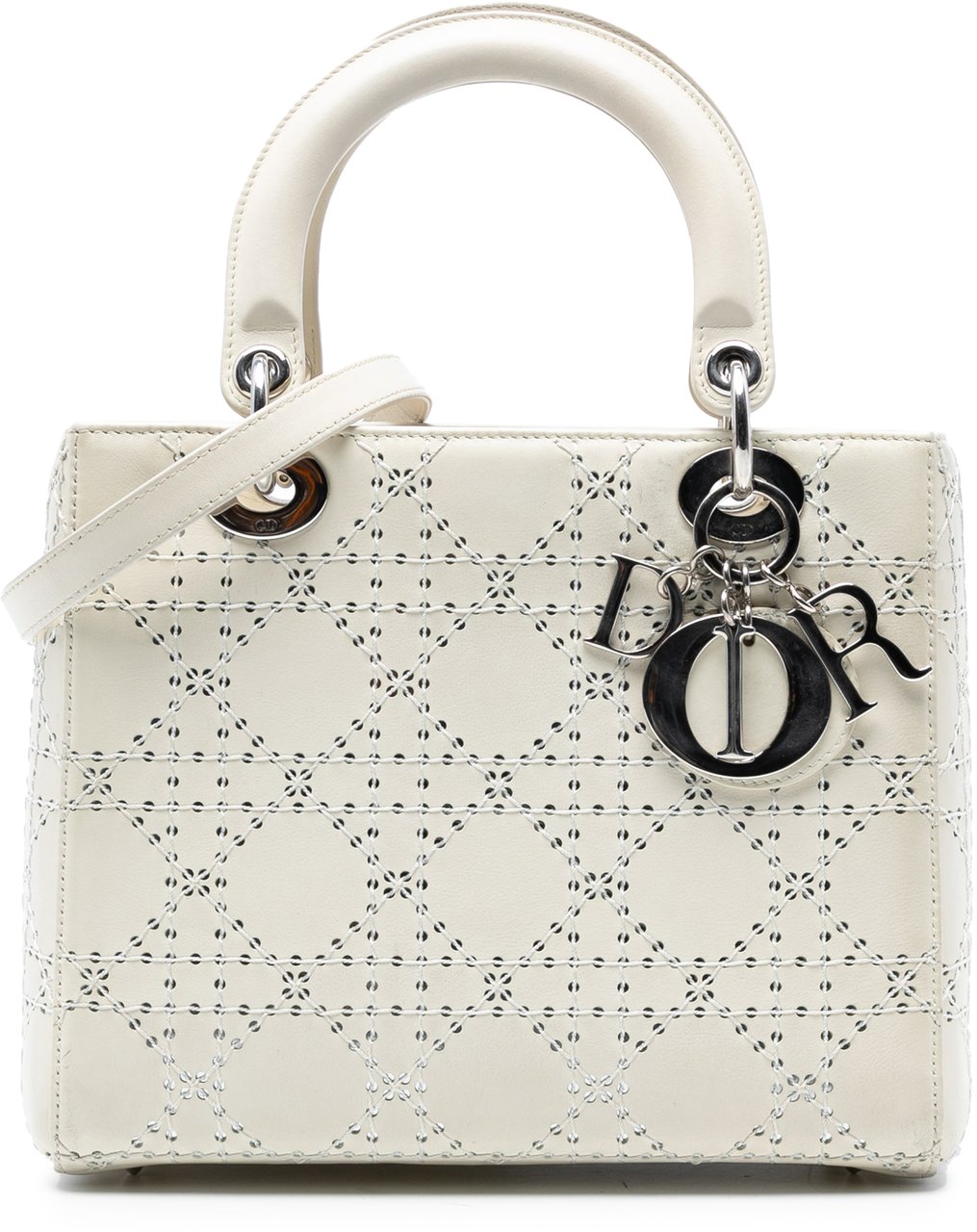 Dior Medium Perforated Calfskin Cannage Lady Dior Wit