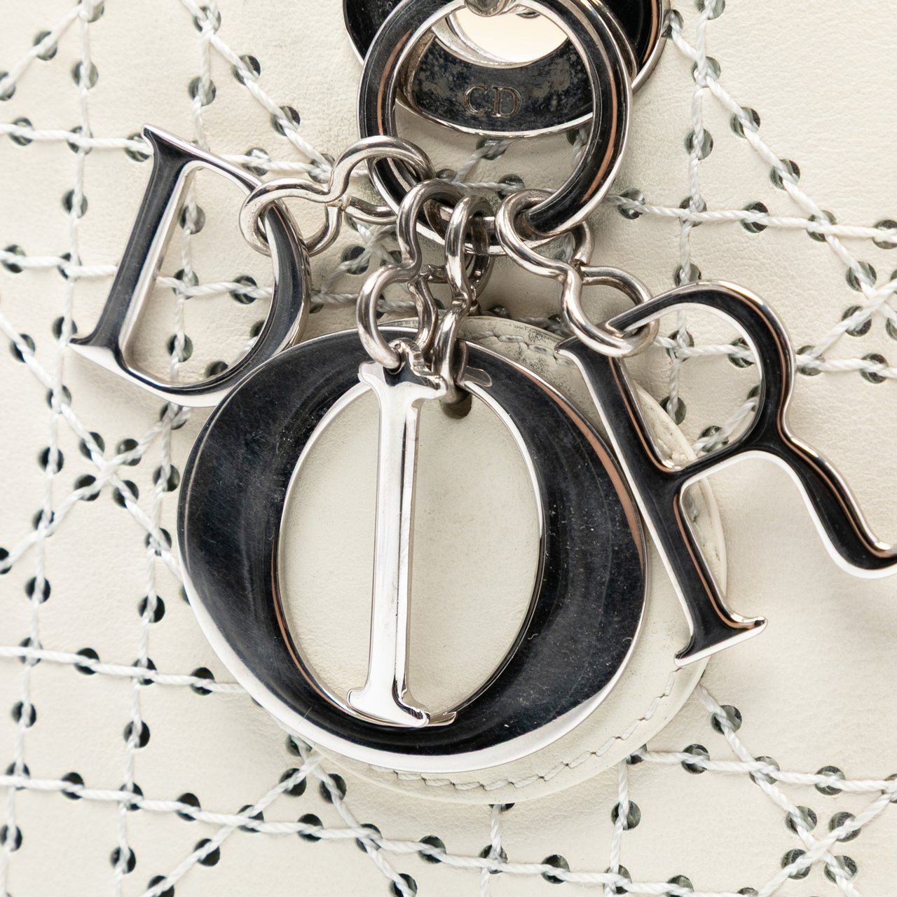 Dior Medium Perforated Calfskin Cannage Lady Dior Wit