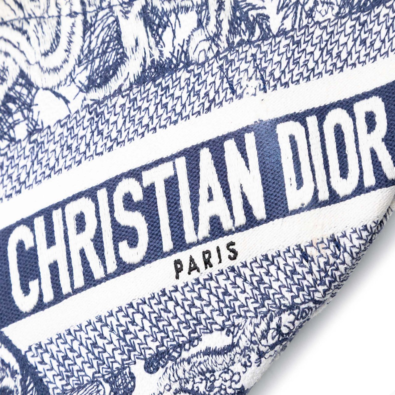 Dior Canvas Embroidered Toile de Jouy Saddle Bag Blauw