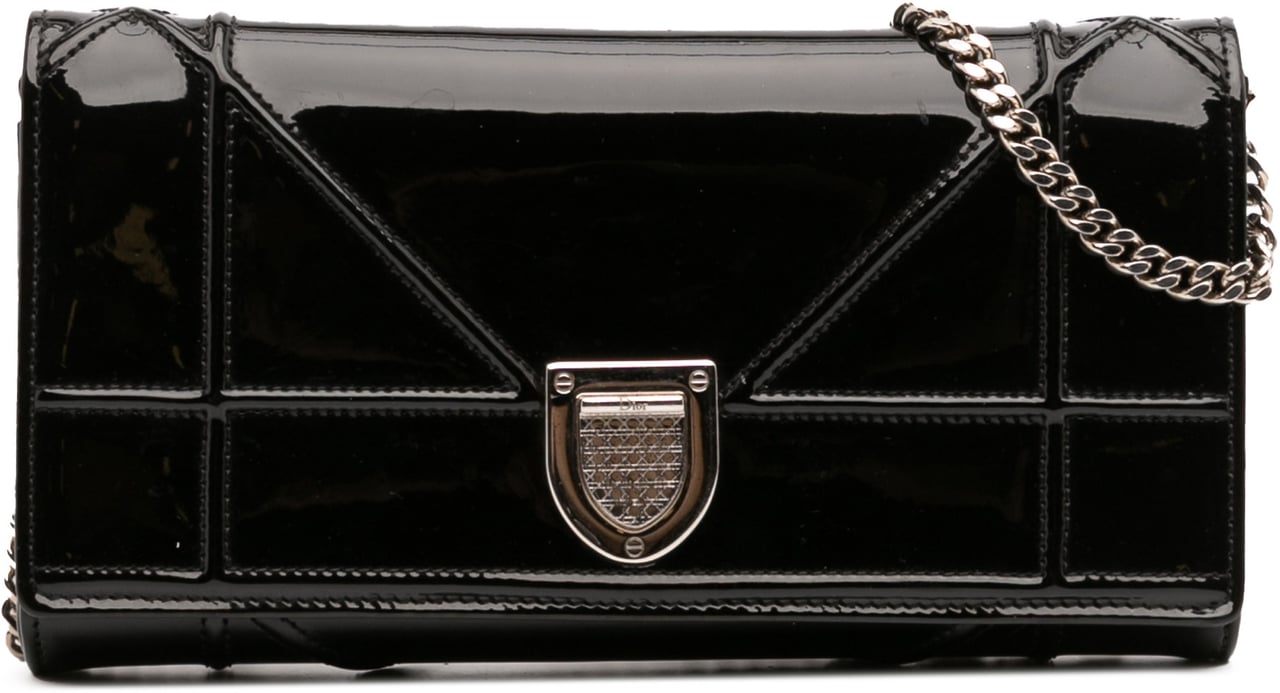 Dior Patent Diorama Croisiere Wallet On Chain Zwart
