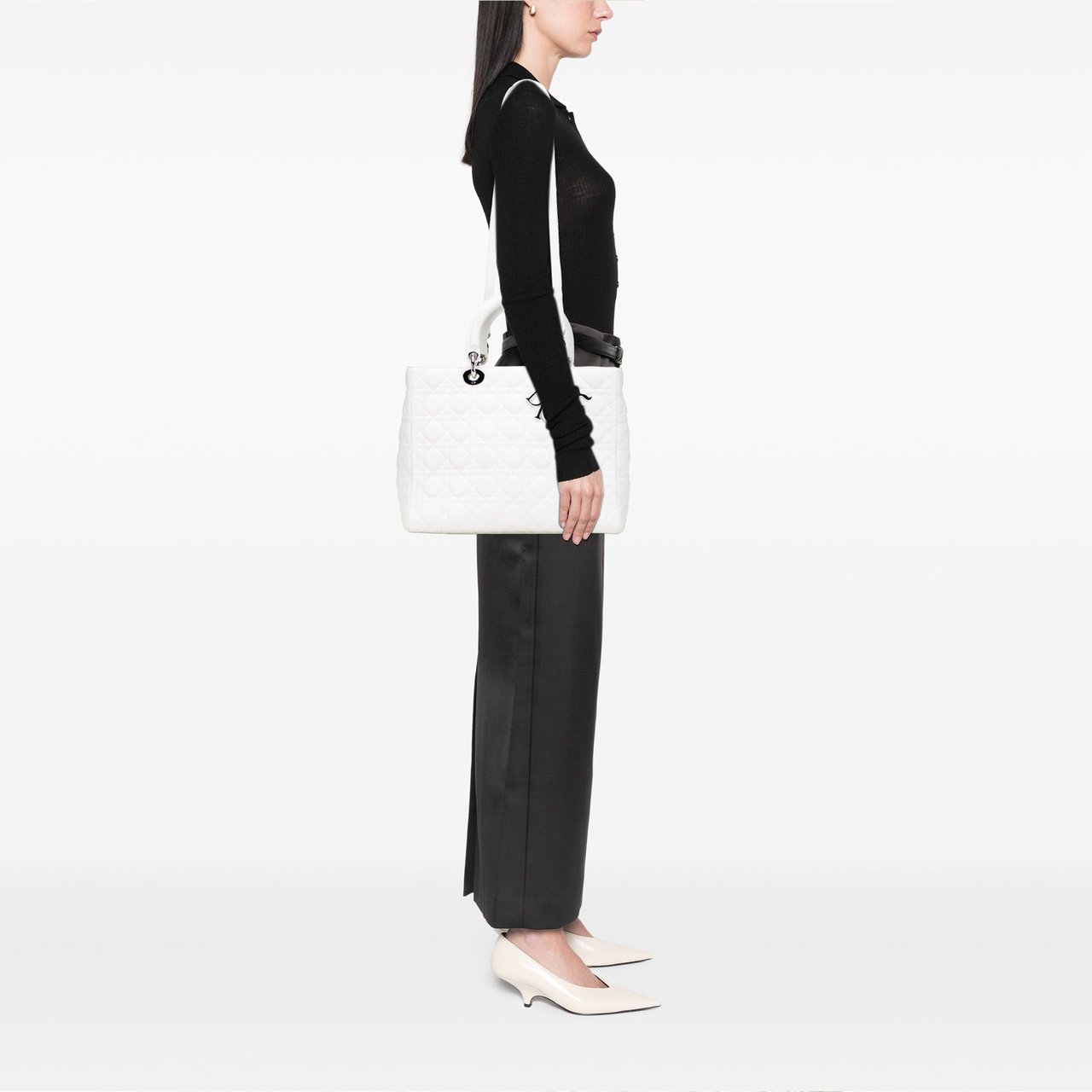 Dior Large Lambskin Cannage Lady Dior Wit