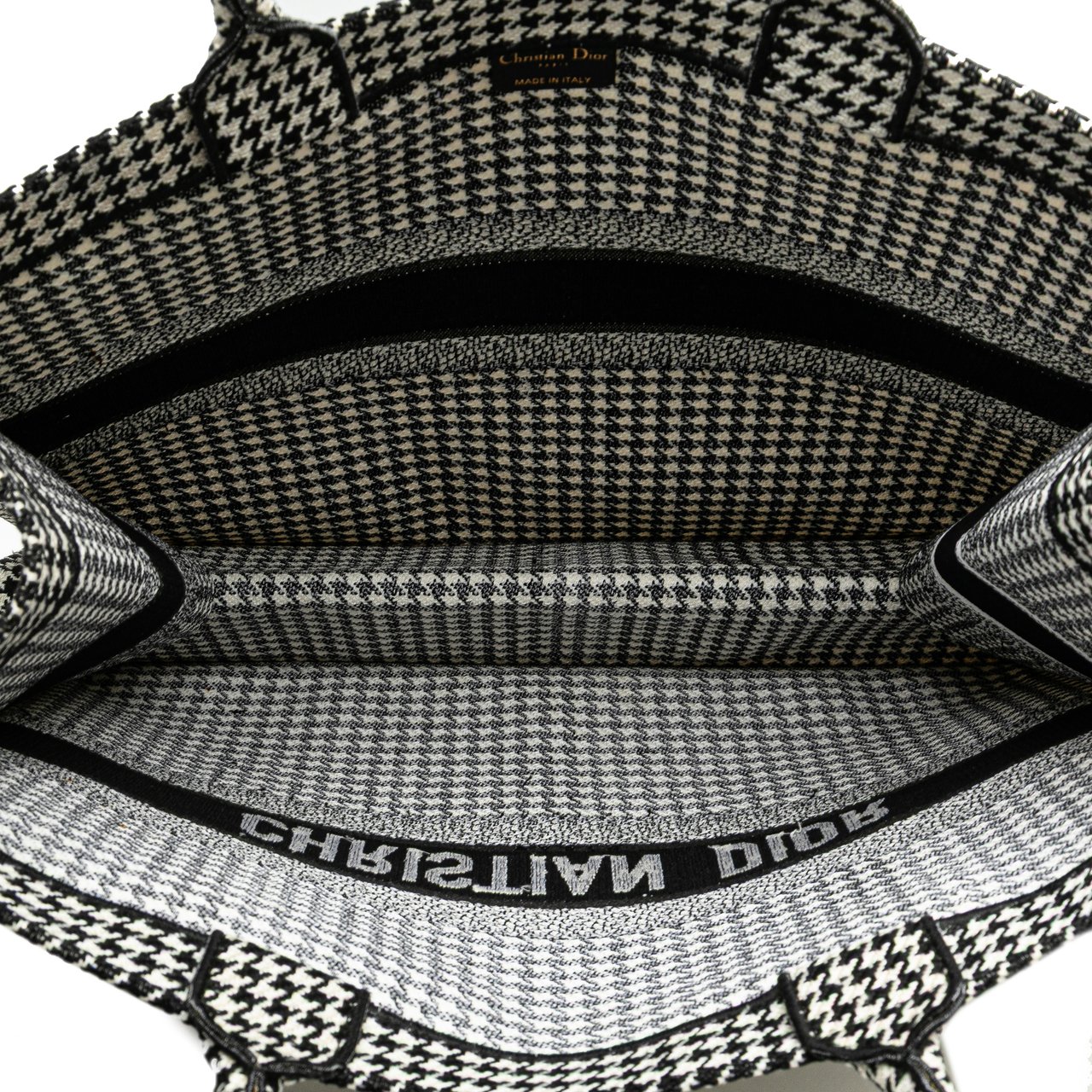 Dior Large Canvas Houndstooth Embroidered Book Tote Zwart