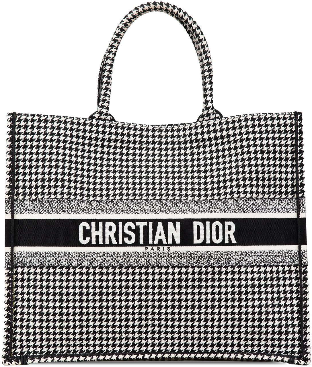 Dior Large Canvas Houndstooth Embroidered Book Tote Zwart