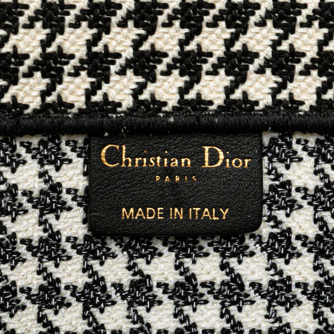 Dior Large Canvas Houndstooth Embroidered Book Tote Zwart