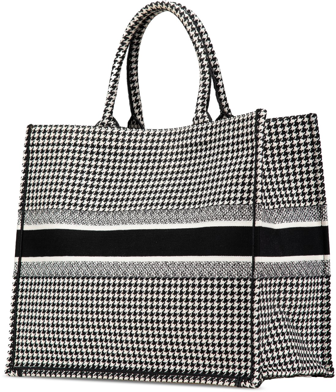 Dior Large Canvas Houndstooth Embroidered Book Tote Zwart