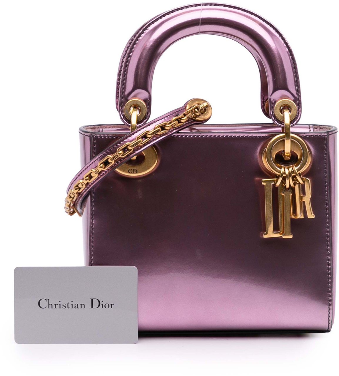 Dior Mini Metallic Patent Lady Dior Roze
