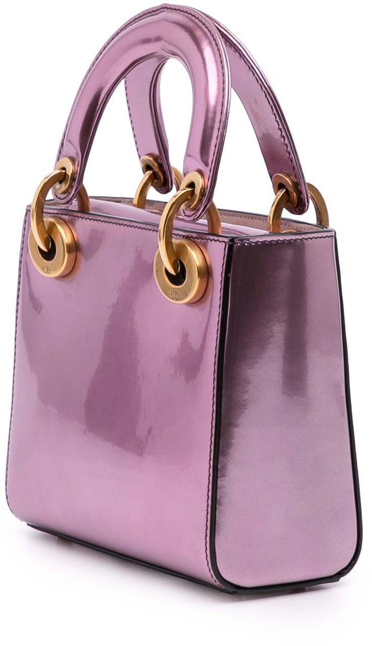 Dior Mini Metallic Glazed Calfskin Lady Dior Roze