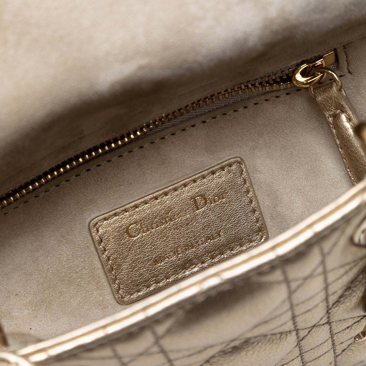 Dior Mini Metallic Lambskin Cannage Lady Dior Goud