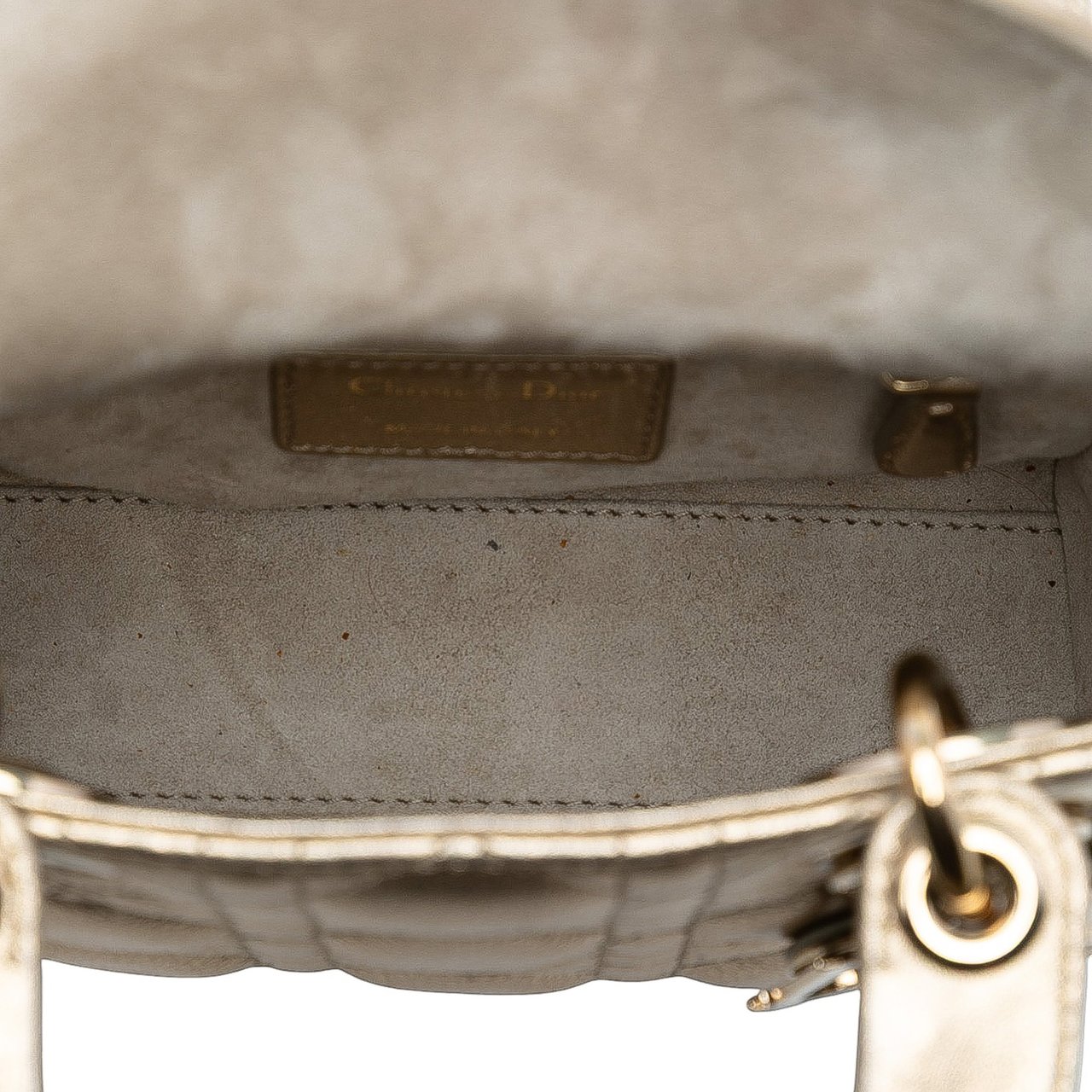 Dior Mini Metallic Lambskin Cannage Lady Dior Goud