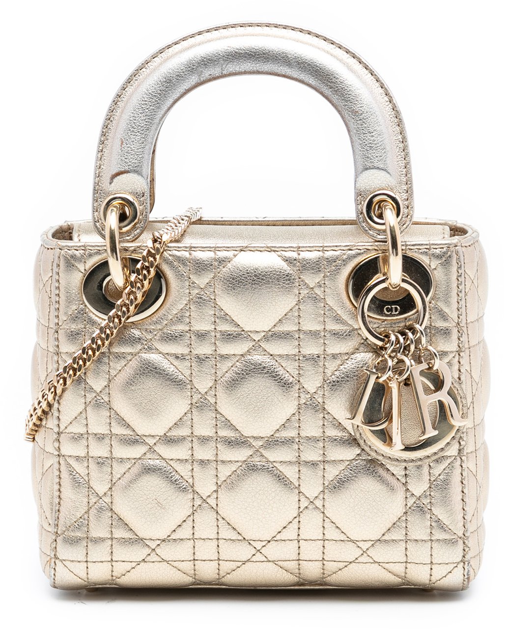 Dior Mini Metallic Lambskin Cannage Lady Dior Goud