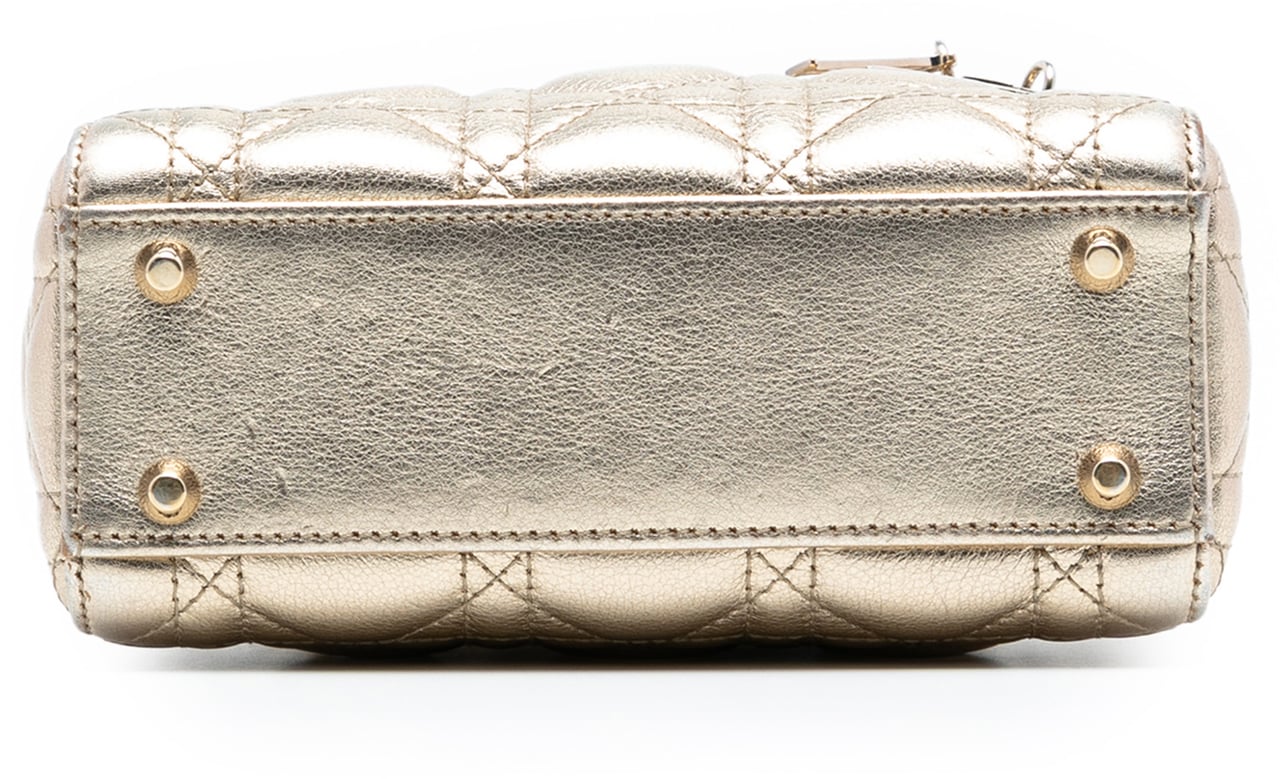 Dior Mini Metallic Lambskin Cannage Lady Dior Goud