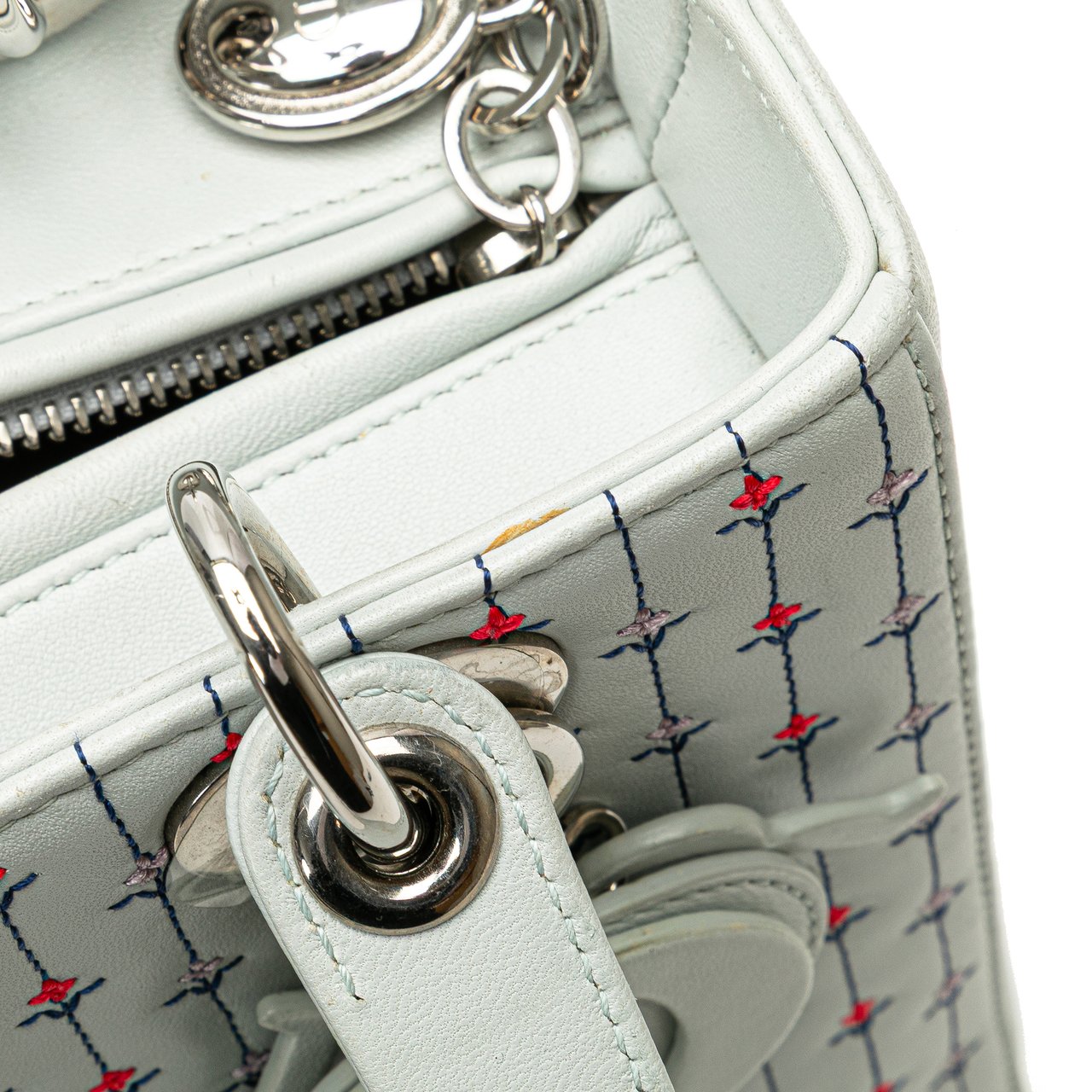 Dior Medium Calfskin Embroidered Flower Lady Dior Wit