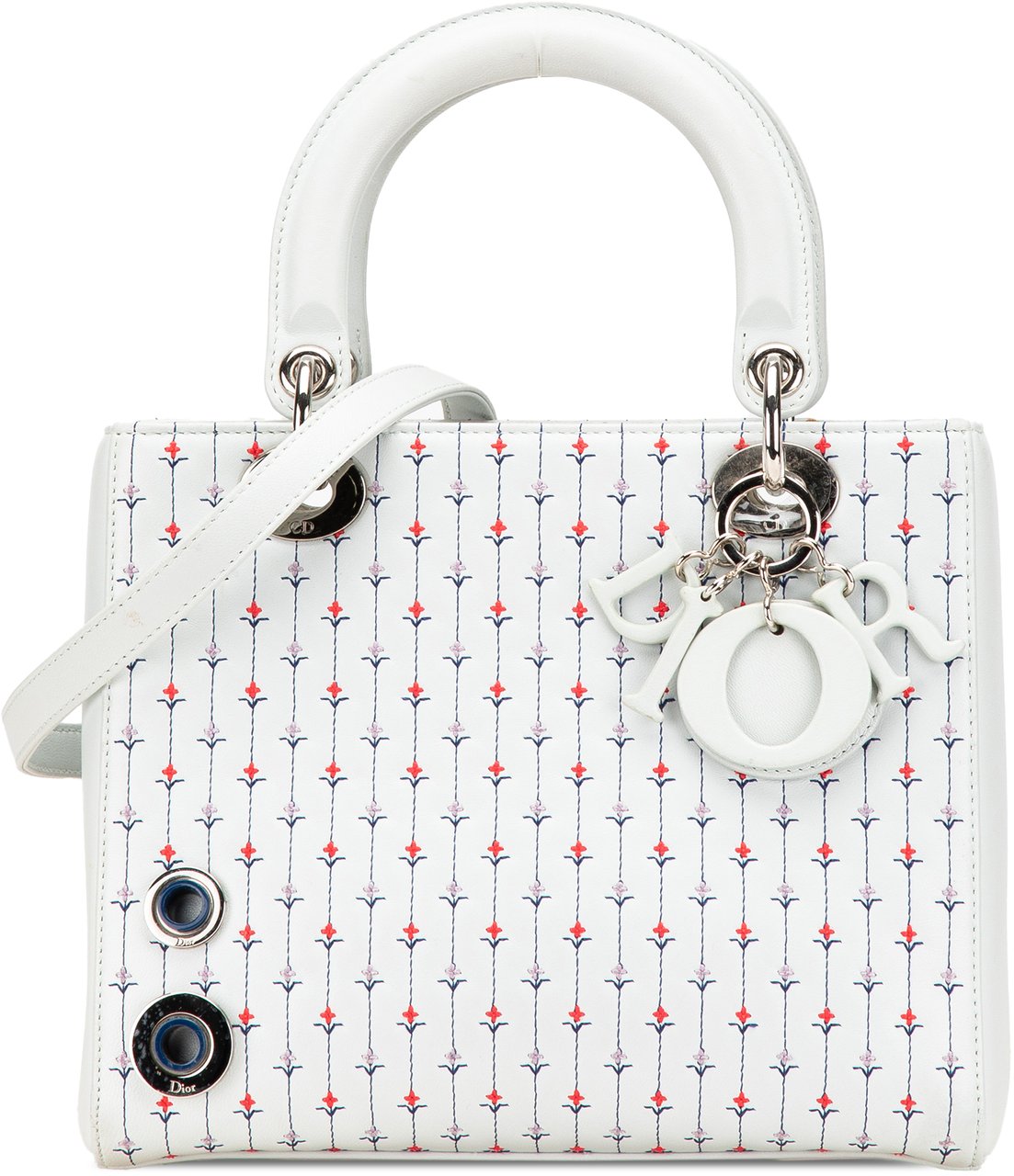 Dior Medium Calfskin Embroidered Flower Lady Dior Wit
