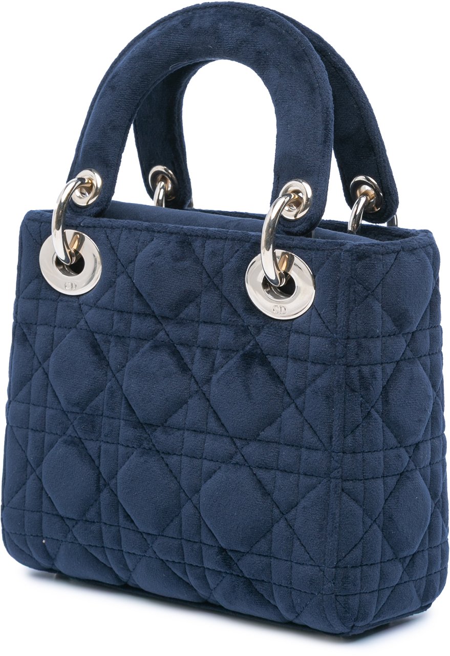Dior Mini Velvet Cannage Lady Dior Blauw