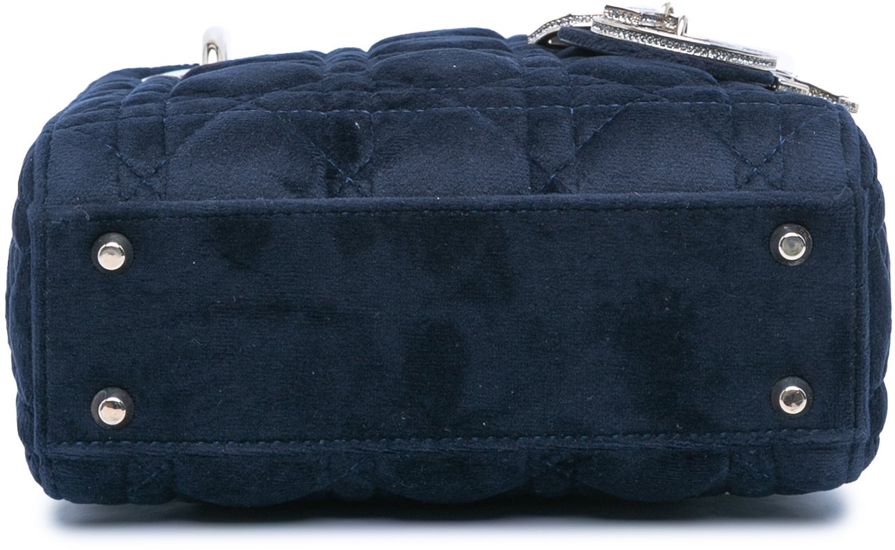 Dior Mini Velvet Cannage Lady Dior Blauw