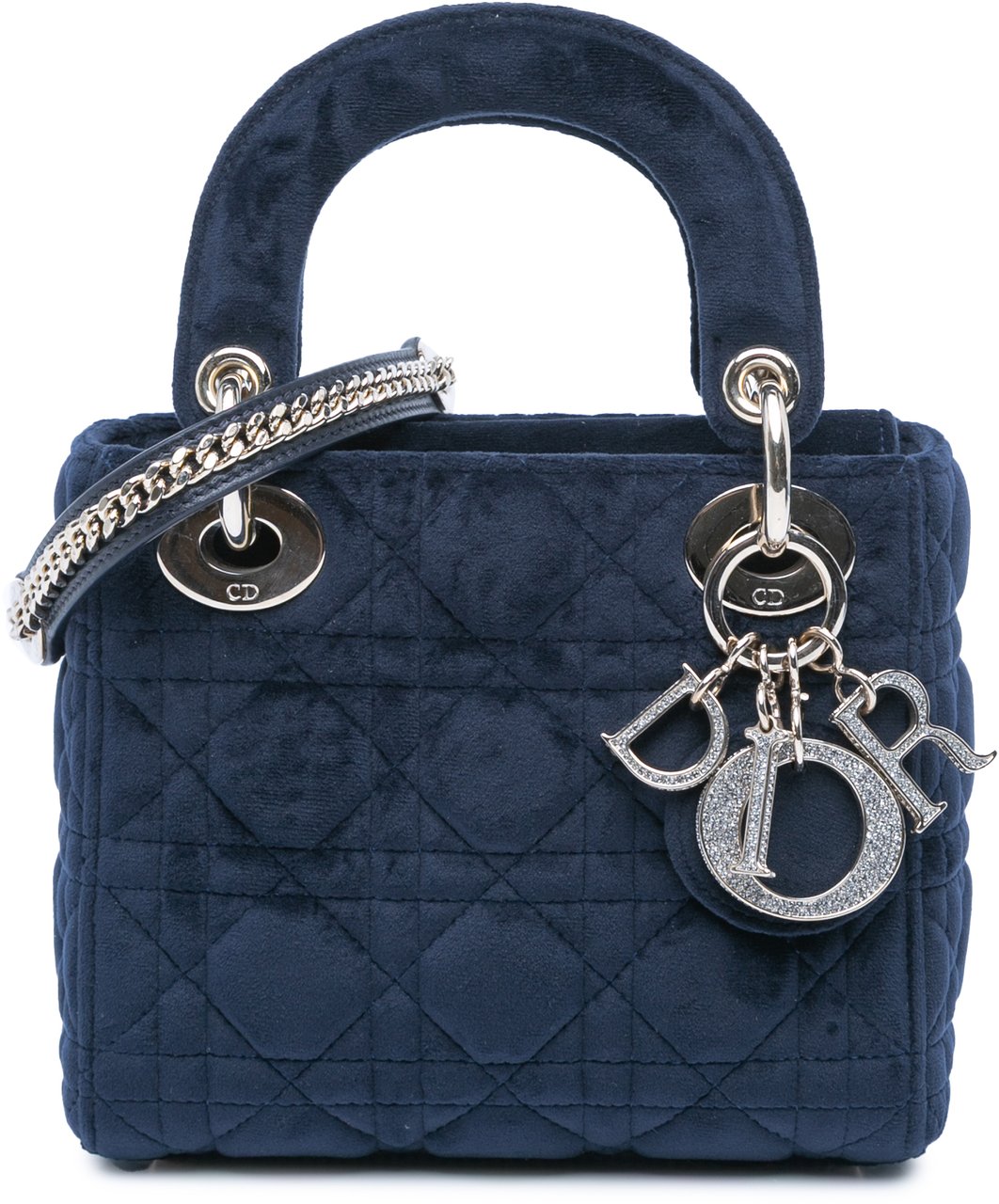 Dior Mini Velvet Cannage Lady Dior Blauw