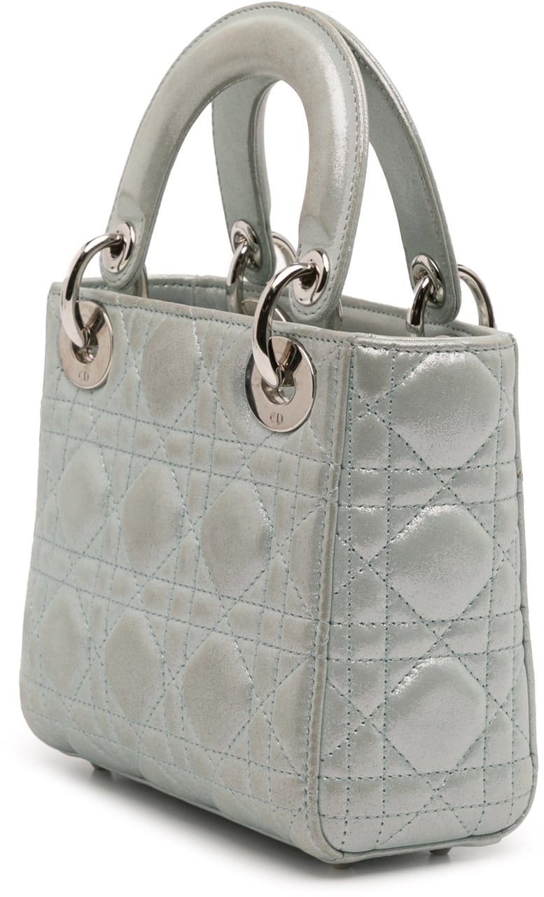 Dior Mini Iridescent Lambskin Cannage Lady Dior Blauw