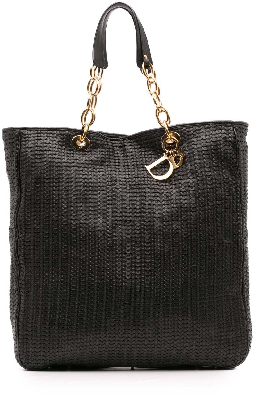 Dior Large Woven Lambskin Lady Dior Soft Shopping Tote Zwart
